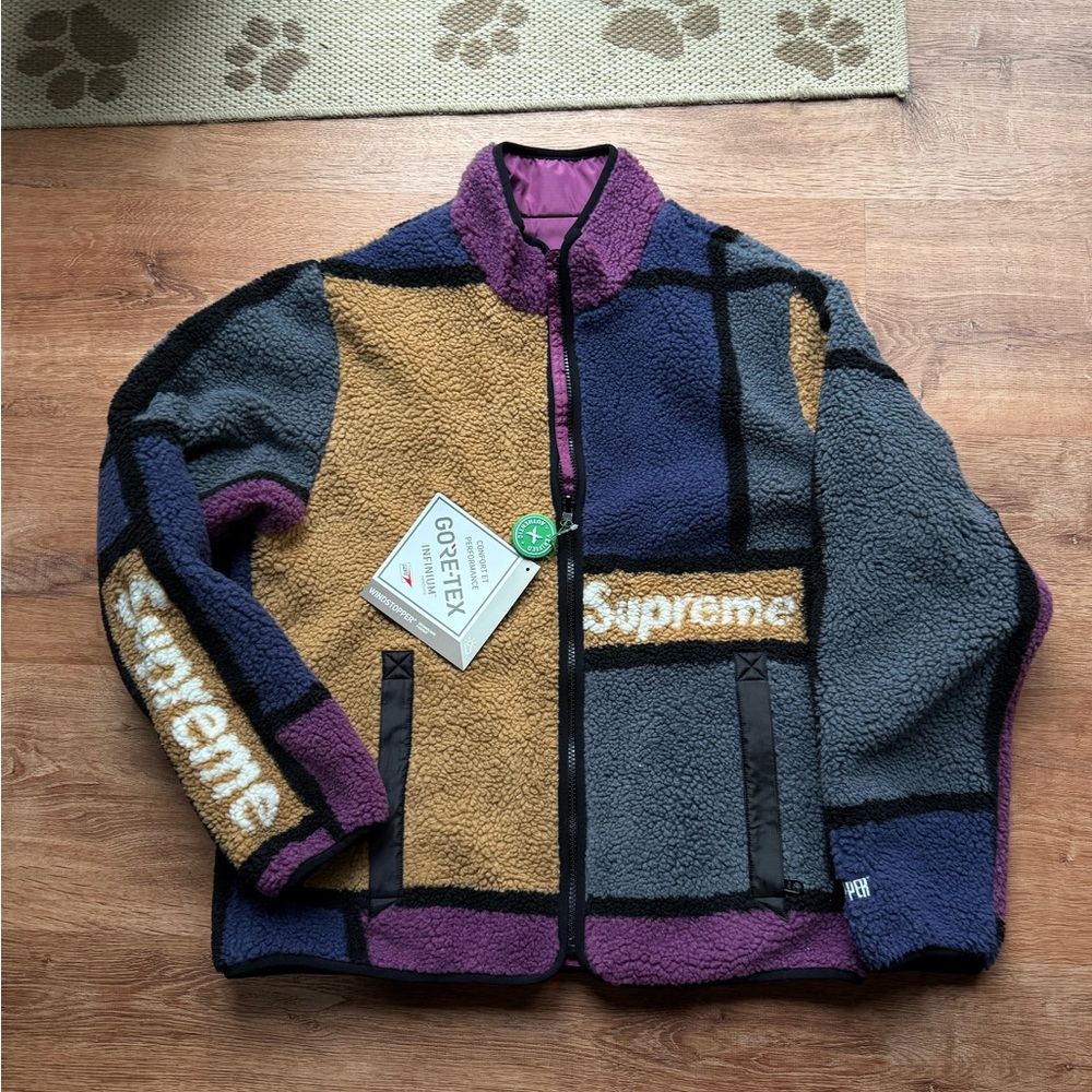 Supreme Colorblock Sherpa Jacket - Purple, Gold, Gray, Blue, Black